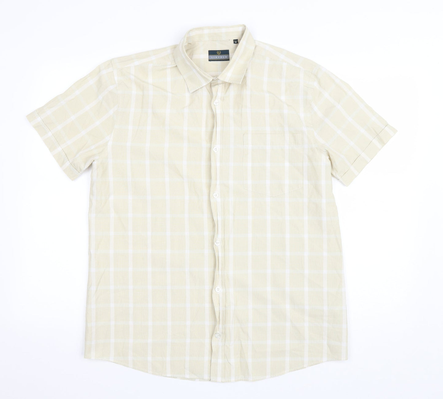 Mens UK Size M Lincoln Yellow  Button-Up Short Sleeve Casual Shirt