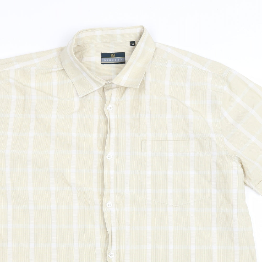 Mens UK Size M Lincoln Yellow  Button-Up Short Sleeve Casual Shirt
