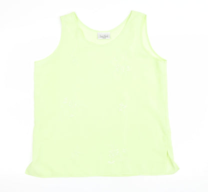 Sara Neal Womens Green Floral Polyester Basic T-Shirt Size 16 Scoop Neck