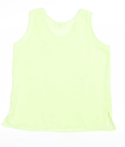 Sara Neal Womens Green Floral Polyester Basic T-Shirt Size 16 Scoop Neck