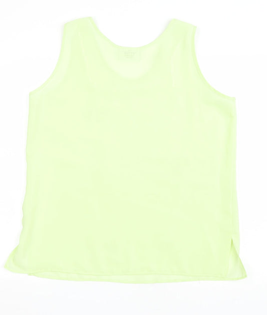 Sara Neal Womens Green Floral Polyester Basic T-Shirt Size 16 Scoop Neck