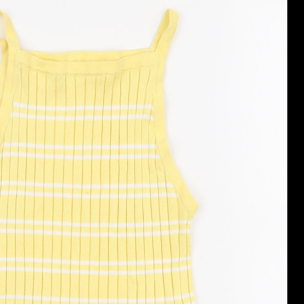H&M Girls Yellow Striped Camisole Tank Size 10-11 Years Square Neck