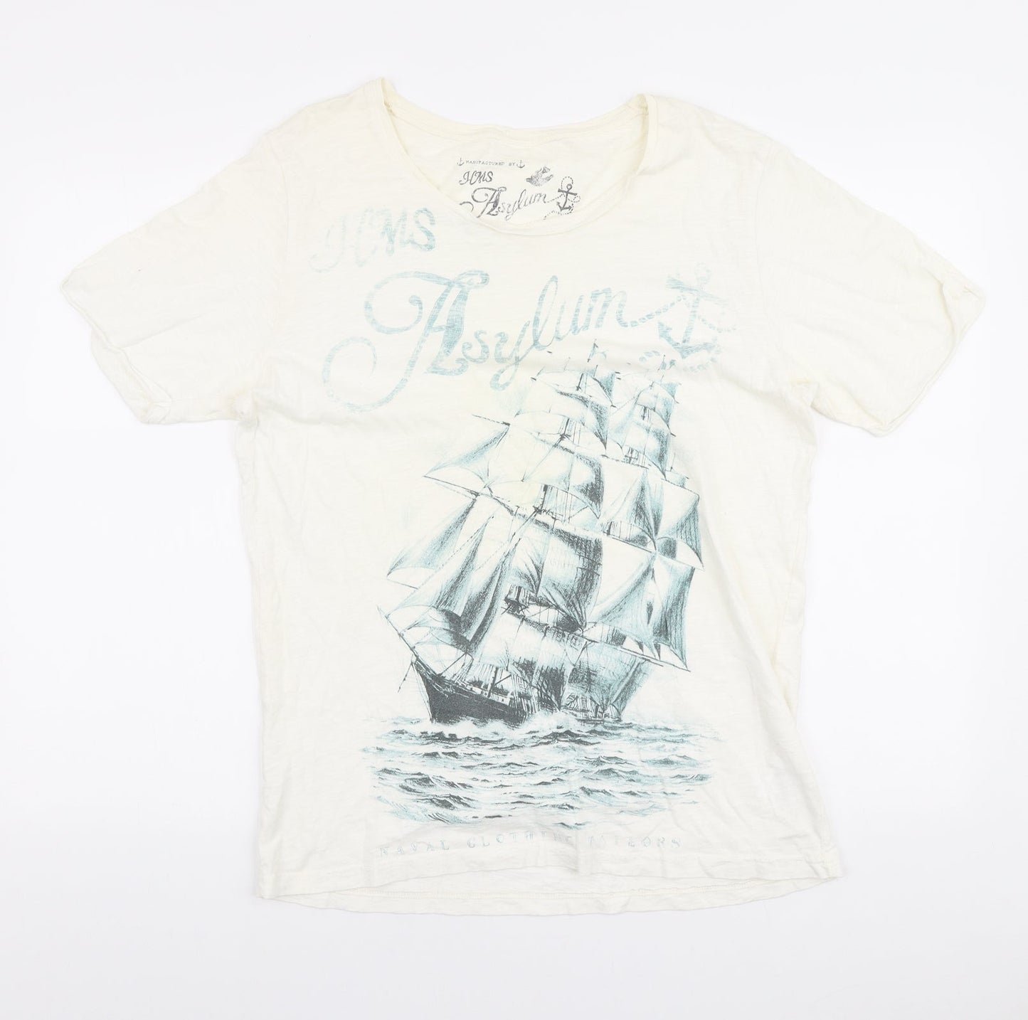 footasylum Womens Ivory Cotton Basic T-Shirt Size M Round Neck - Sail Boat
