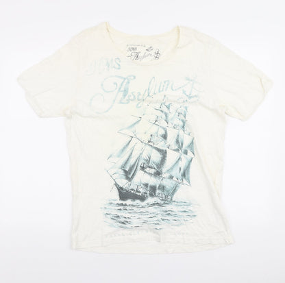 footasylum Womens Ivory Cotton Basic T-Shirt Size M Round Neck - Sail Boat