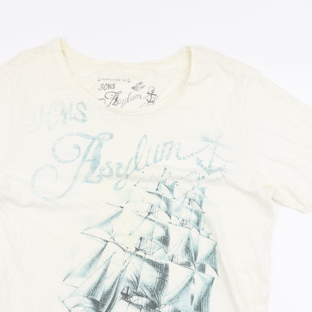footasylum Womens Ivory Cotton Basic T-Shirt Size M Round Neck - Sail Boat