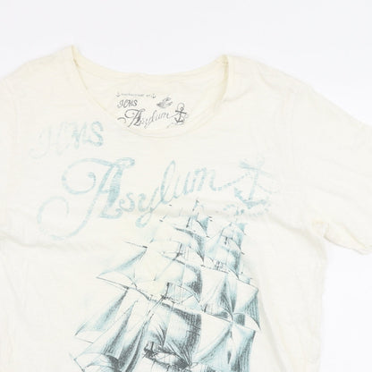 footasylum Womens Ivory Cotton Basic T-Shirt Size M Round Neck - Sail Boat