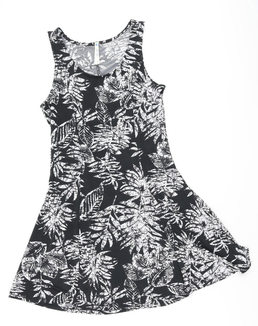 Blue Vanilla Womens Black Camouflage Polyester Fit & Flare Size 10 Round Neck