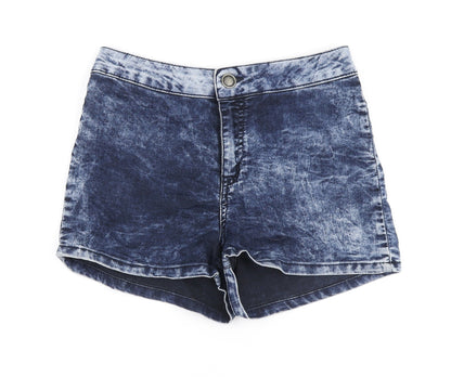 New Look Womens Blue Cotton Cut-Off Shorts Size 10 L3 in Regular Zip - Acid wash