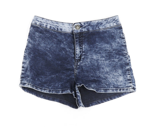 New Look Womens Blue Cotton Cut-Off Shorts Size 10 L3 in Regular Zip - Acid wash
