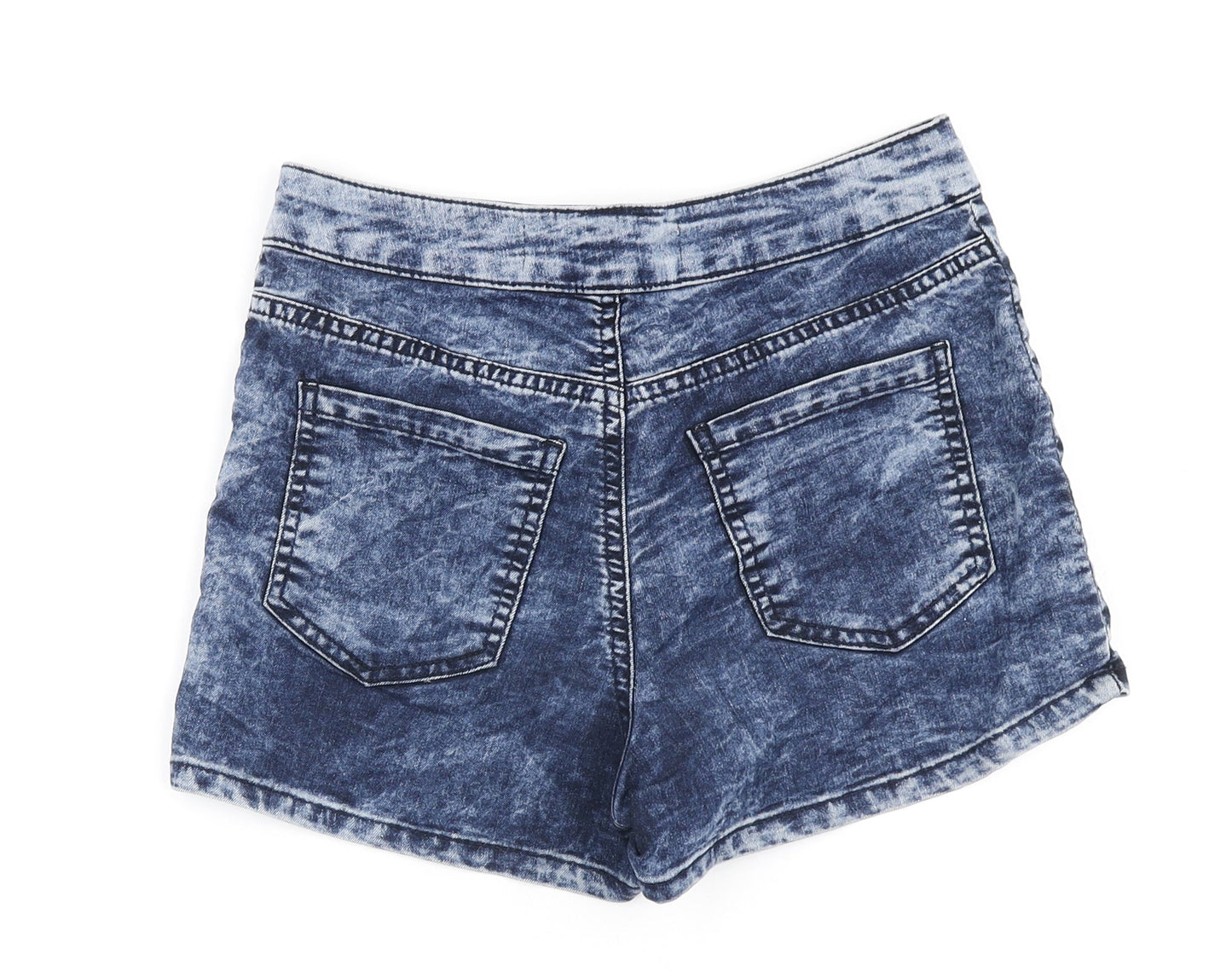 New Look Womens Blue Cotton Cut-Off Shorts Size 10 L3 in Regular Zip - Acid wash