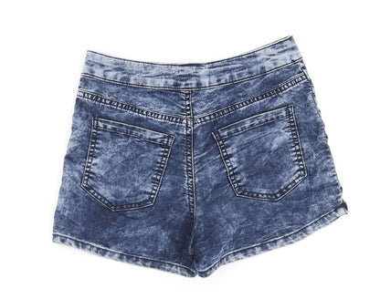 New Look Womens Blue Cotton Cut-Off Shorts Size 10 L3 in Regular Zip - Acid wash