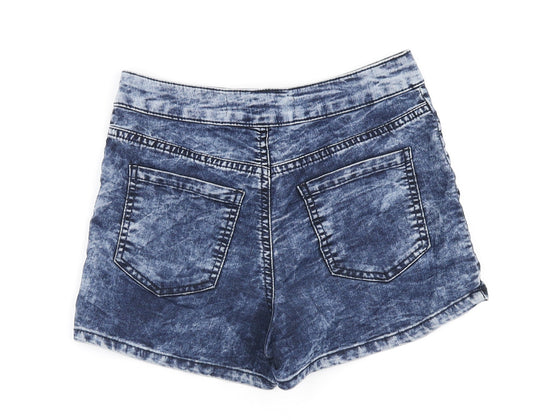 New Look Womens Blue Cotton Cut-Off Shorts Size 10 L3 in Regular Zip - Acid wash