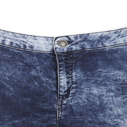 New Look Womens Blue Cotton Cut-Off Shorts Size 10 L3 in Regular Zip - Acid wash