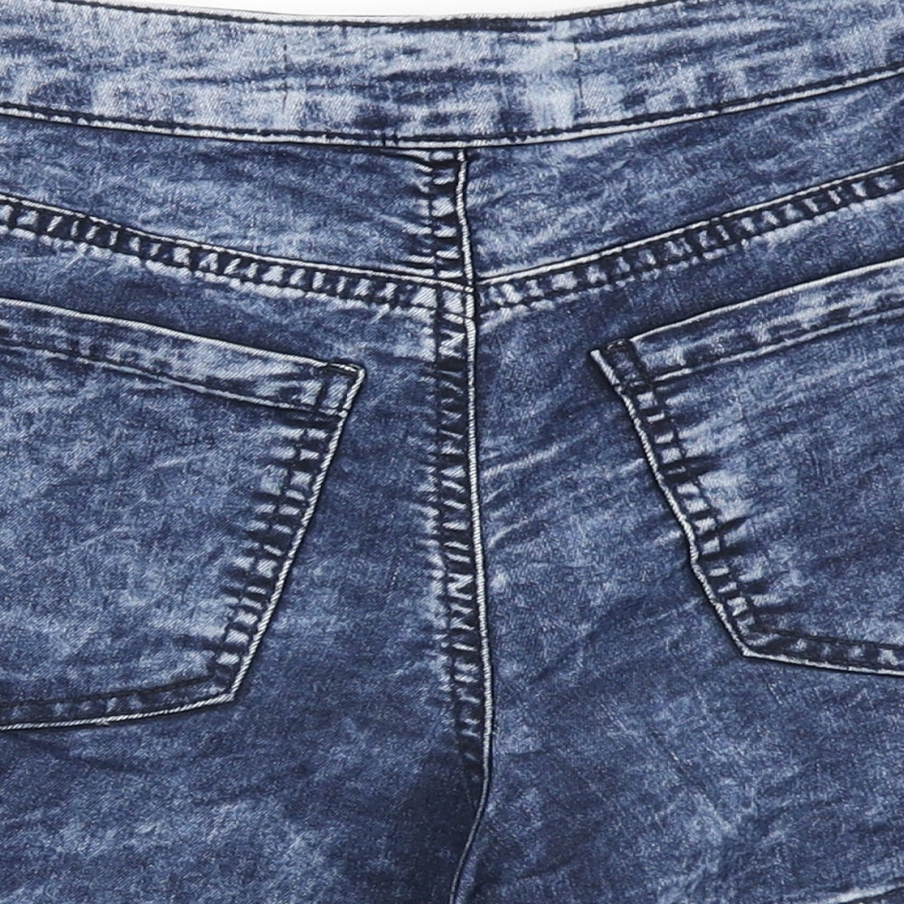 New Look Womens Blue Cotton Cut-Off Shorts Size 10 L3 in Regular Zip - Acid wash