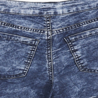 New Look Womens Blue Cotton Cut-Off Shorts Size 10 L3 in Regular Zip - Acid wash