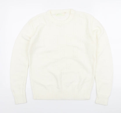 Jonathan Miller Womens Ivory Round Neck Acrylic Pullover Jumper Size M
