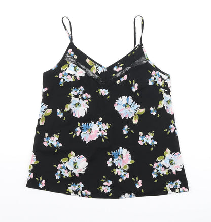 Miss Selfridge Womens Black Floral Polyester Camisole Blouse Size 8 V-Neck - Lace Detail