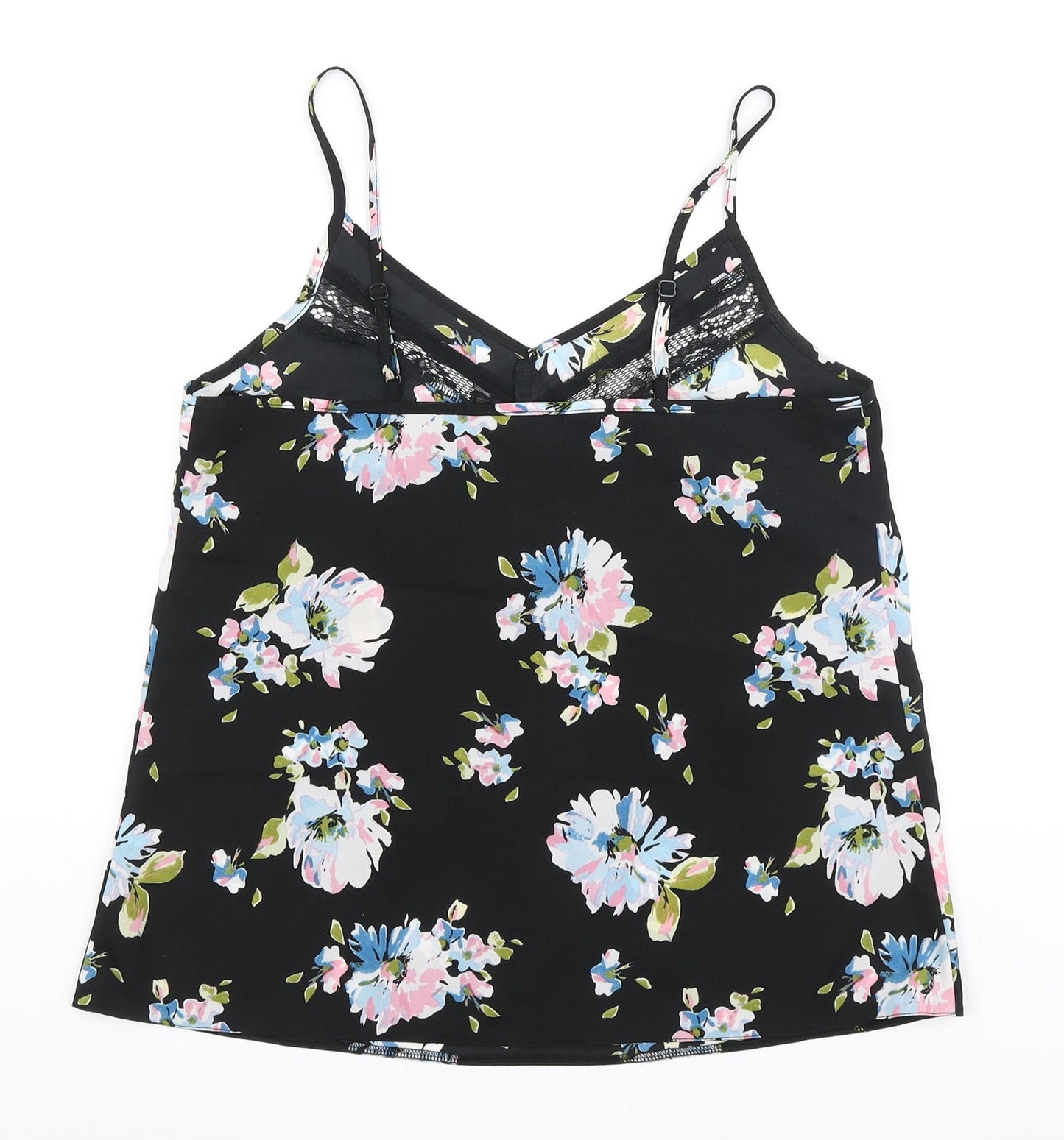 Miss Selfridge Womens Black Floral Polyester Camisole Blouse Size 8 V-Neck - Lace Detail