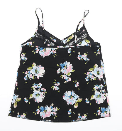 Miss Selfridge Womens Black Floral Polyester Camisole Blouse Size 8 V-Neck - Lace Detail