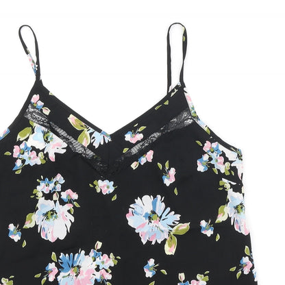 Miss Selfridge Womens Black Floral Polyester Camisole Blouse Size 8 V-Neck - Lace Detail