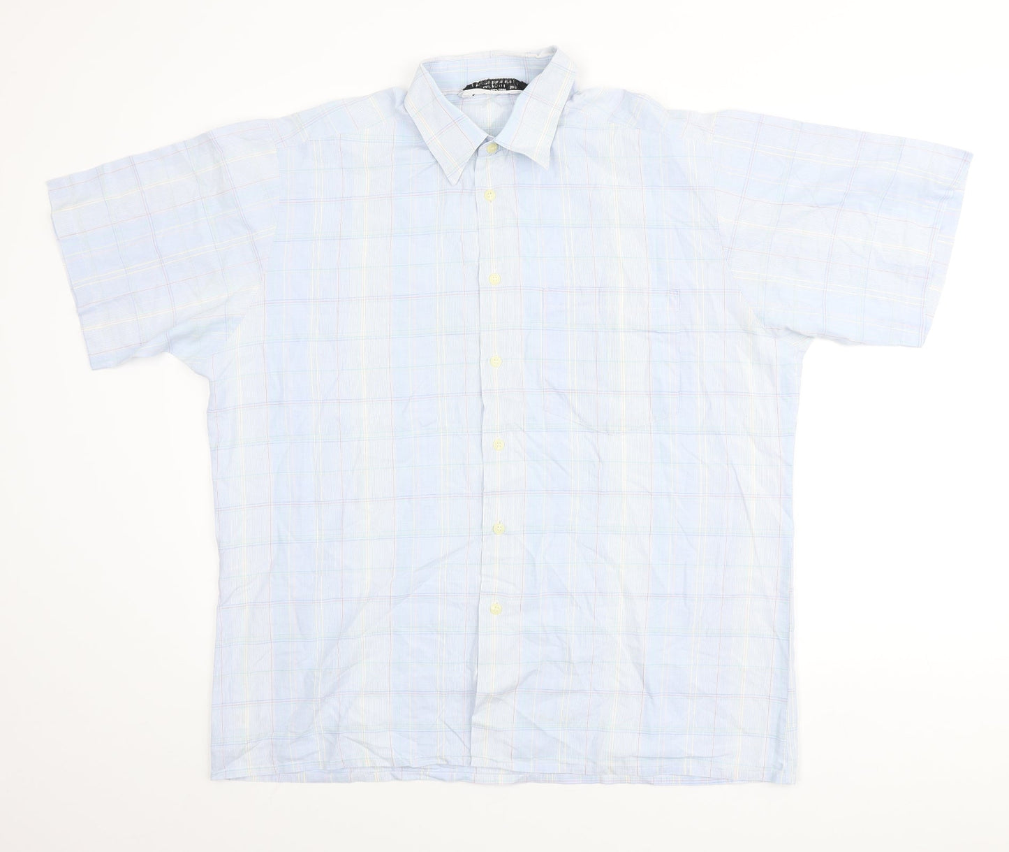 St Michaels Mens Blue Plaid Cotton Button-Up Size L Collared Button