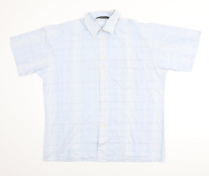 St Michaels Mens Blue Plaid Cotton Button-Up Size L Collared Button