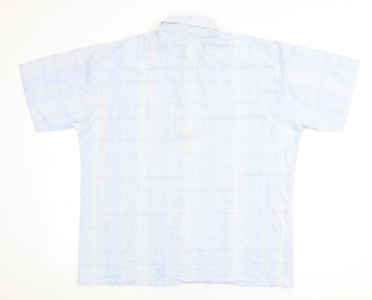 St Michaels Mens Blue Plaid Cotton Button-Up Size L Collared Button