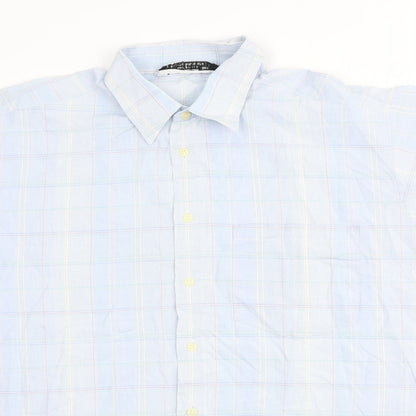 St Michaels Mens Blue Plaid Cotton Button-Up Size L Collared Button