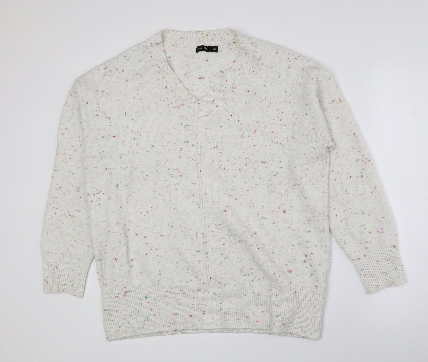 F&F Mens Multicoloured V-Neck Geometric Polyester Pullover Jumper Size L