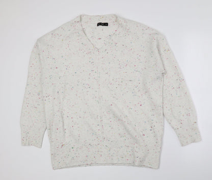 F&F Mens Multicoloured V-Neck Geometric Polyester Pullover Jumper Size L