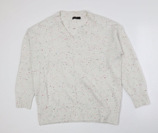 F&F Mens Multicoloured V-Neck Geometric Polyester Pullover Jumper Size L