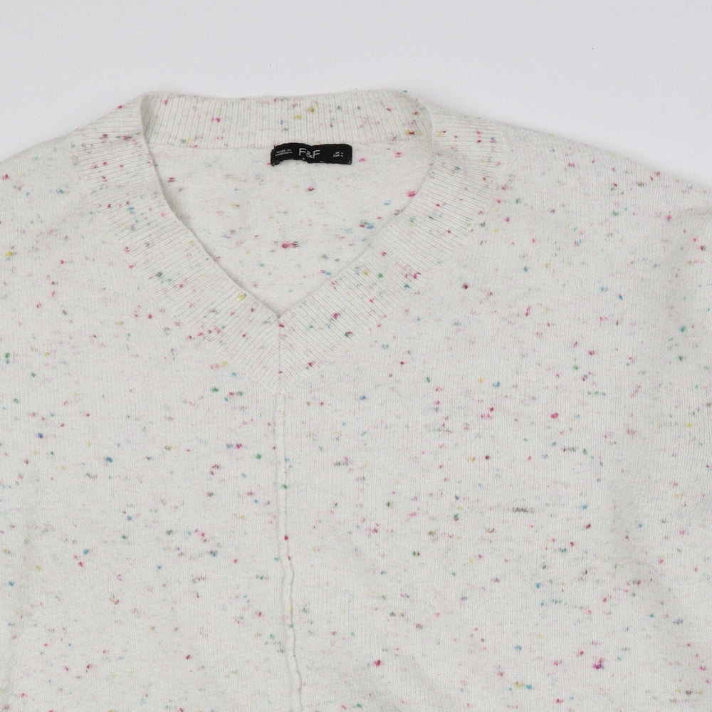 F&F Mens Multicoloured V-Neck Geometric Polyester Pullover Jumper Size L