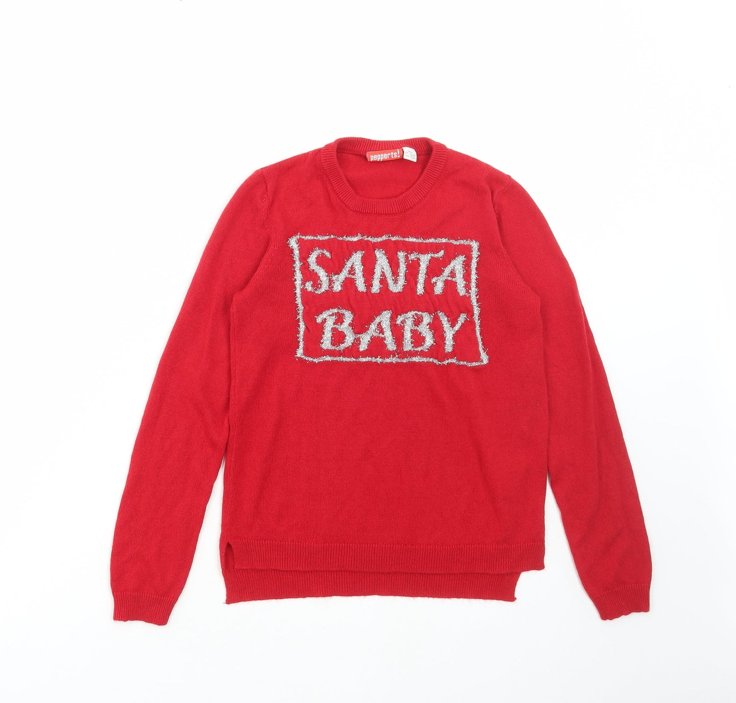 pepperts Girls Red Round Neck Polyacrylate Fibre Pullover Jumper Size 10-11 Years Pullover - Santa Baby