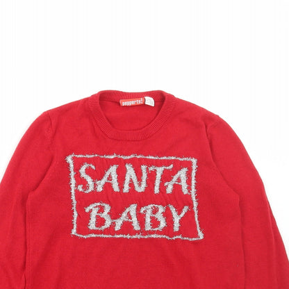 pepperts Girls Red Round Neck Polyacrylate Fibre Pullover Jumper Size 10-11 Years Pullover - Santa Baby