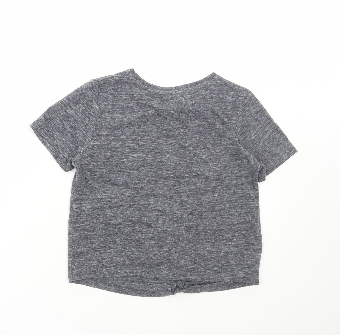 Matalan Girls Grey Floral Cotton Cropped T-Shirt Size 9 Years Round Neck Pullover - Bronx
