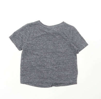 Matalan Girls Grey Floral Cotton Cropped T-Shirt Size 9 Years Round Neck Pullover - Bronx
