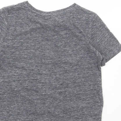 Matalan Girls Grey Floral Cotton Cropped T-Shirt Size 9 Years Round Neck Pullover - Bronx