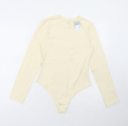 Primark Womens Ivory Cotton Bodysuit One-Piece Size S Snap