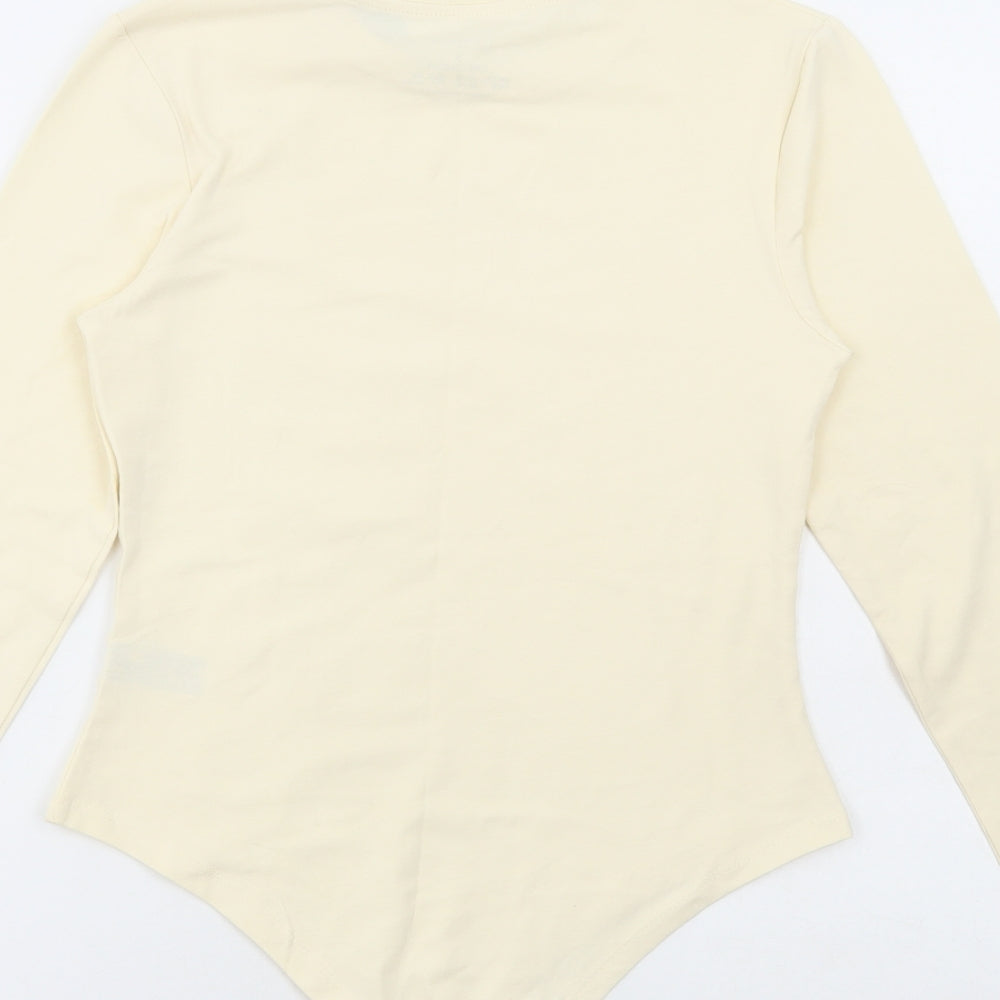 Primark Womens Ivory Cotton Bodysuit One-Piece Size S Snap