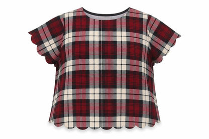 Cameo Rose Womens Red Plaid Polyester Cropped T-Shirt Size 14 Round Neck