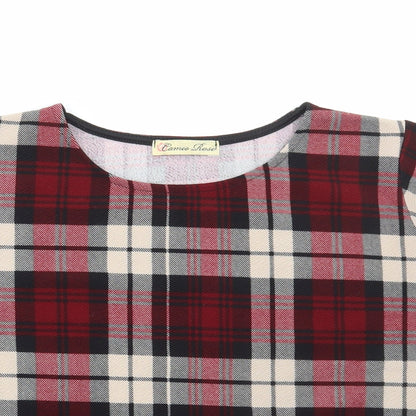 Cameo Rose Womens Red Plaid Polyester Cropped T-Shirt Size 14 Round Neck