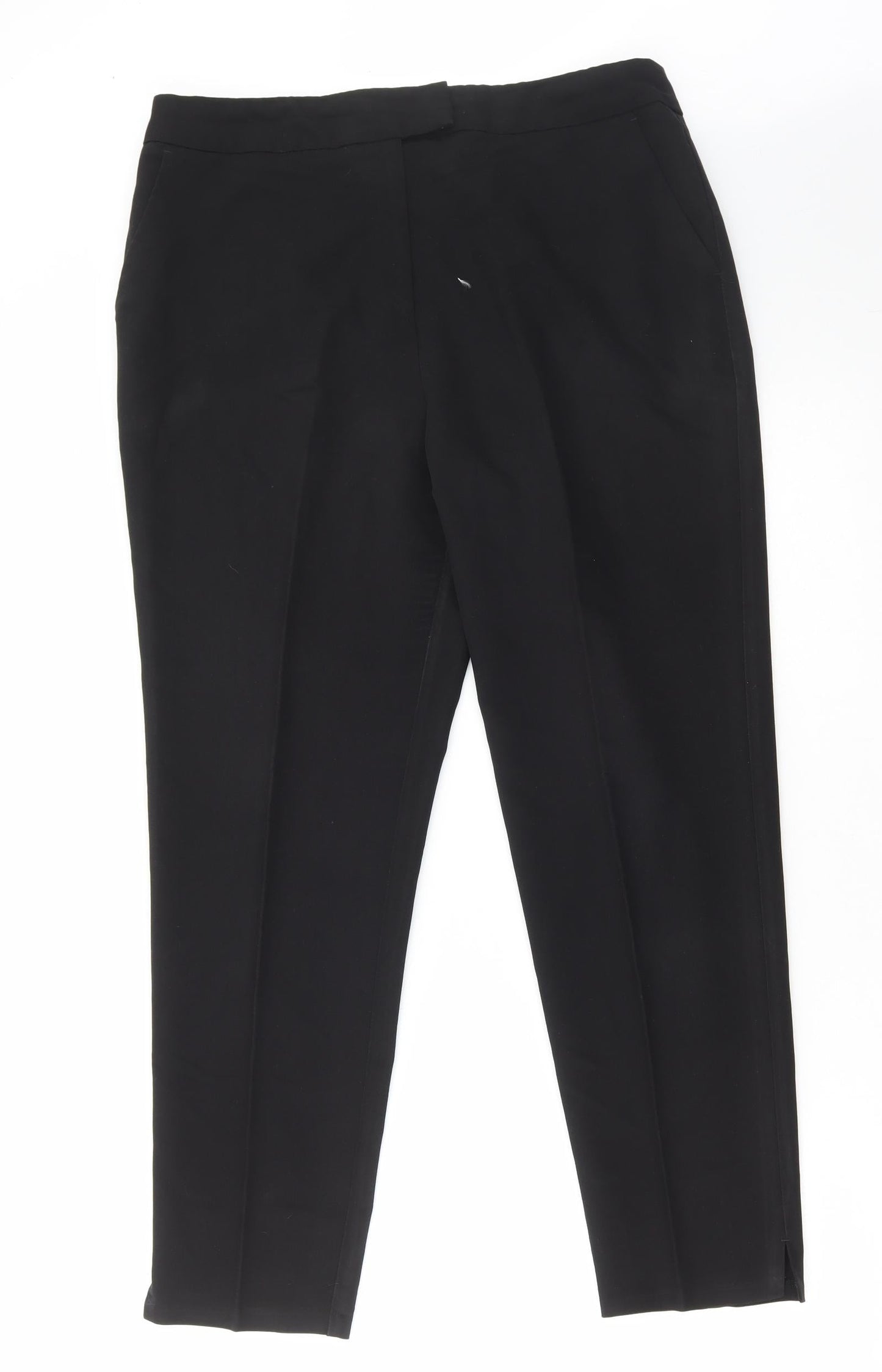 F&F Womens Black Polyester Trousers Size 14 L36 in Regular Hook & Eye