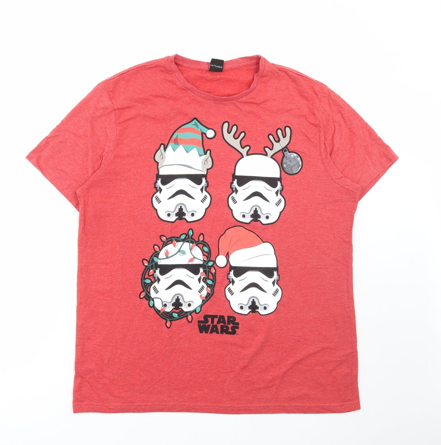 George Mens Red Polyester T-Shirt Size XL Round Neck - Star Wars Christmas