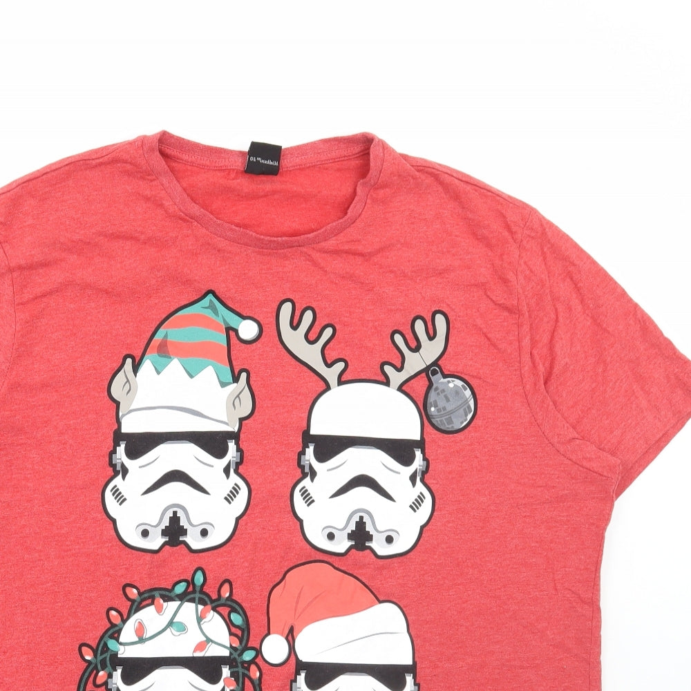 George Mens Red Polyester T-Shirt Size XL Round Neck - Star Wars Christmas