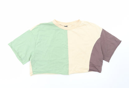 SheIn Womens Multicoloured Colourblock Cotton Cropped T-Shirt Size M Round Neck