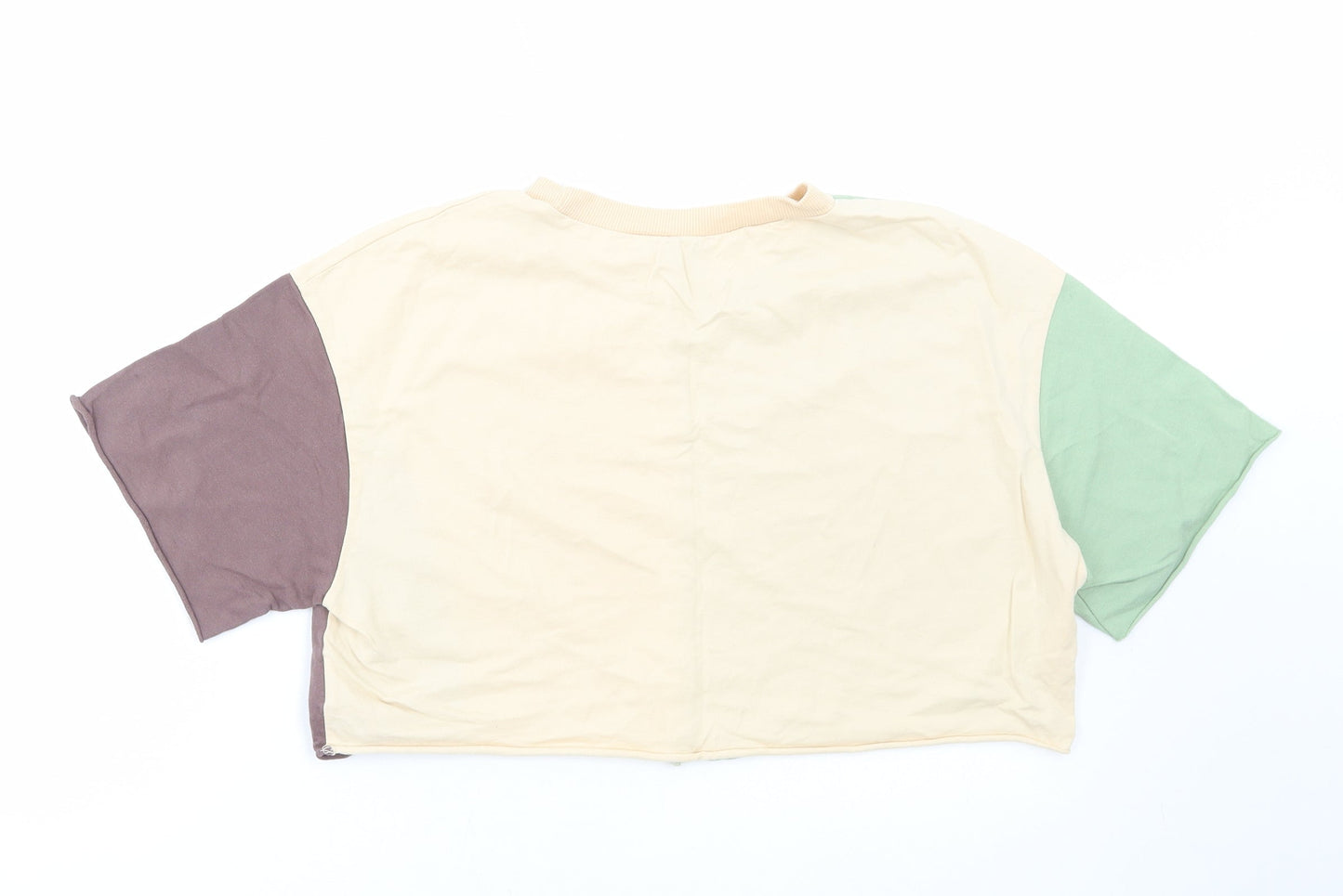 SheIn Womens Multicoloured Colourblock Cotton Cropped T-Shirt Size M Round Neck