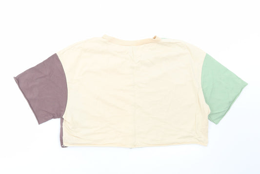 SheIn Womens Multicoloured Colourblock Cotton Cropped T-Shirt Size M Round Neck
