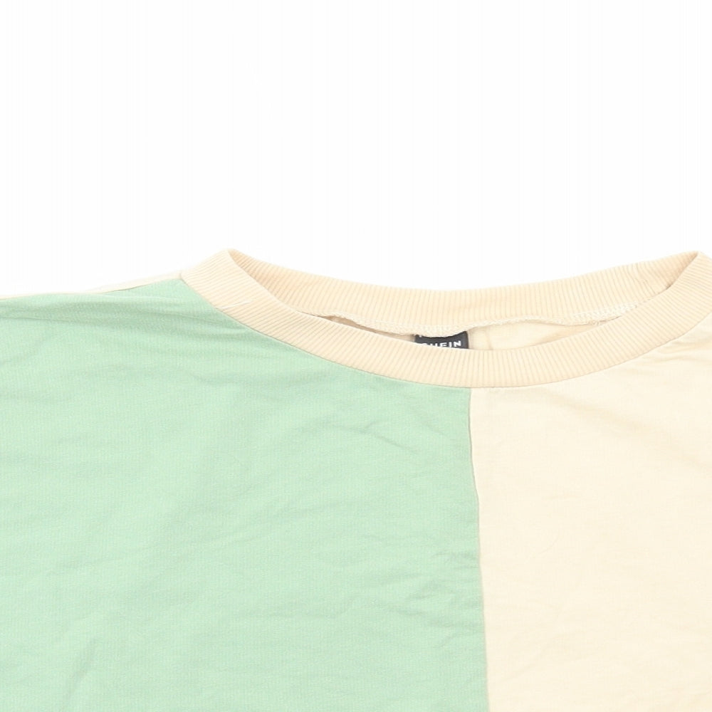 SheIn Womens Multicoloured Colourblock Cotton Cropped T-Shirt Size M Round Neck