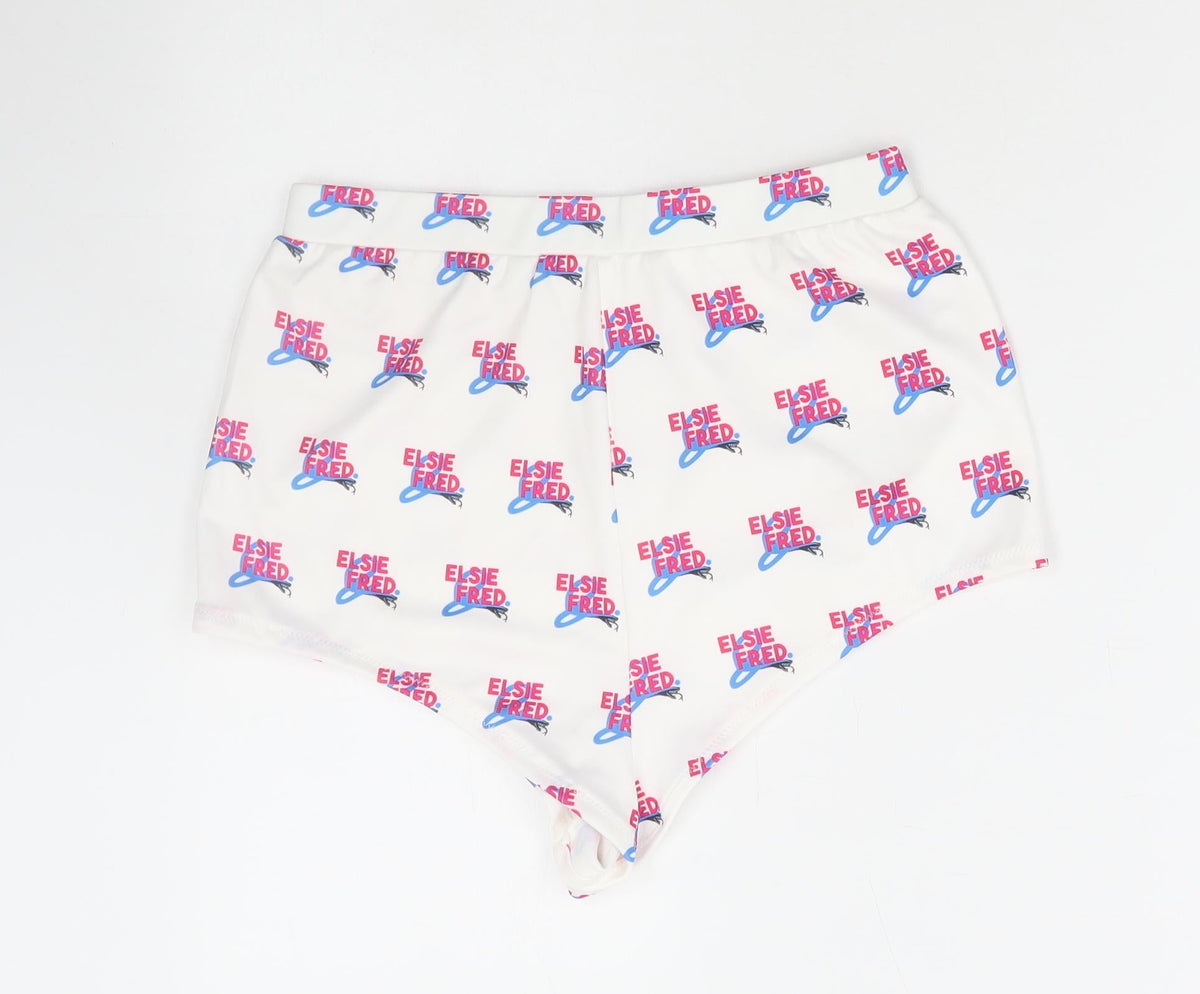 Elsie & Fred Womens White Geometric Polyester Hot Pants Shorts Size S Regular Pull On