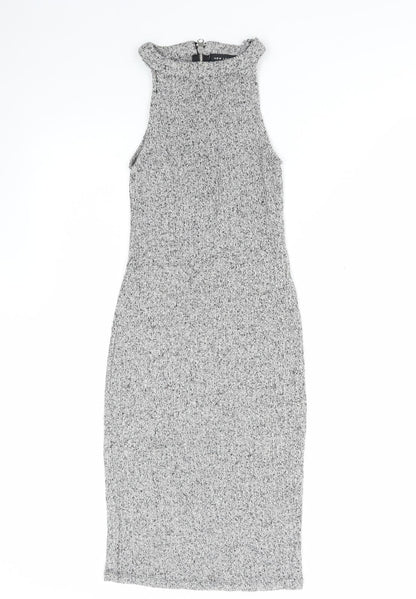 New Look Womens Grey Viscose Bodycon Size 8 Round Neck Zip